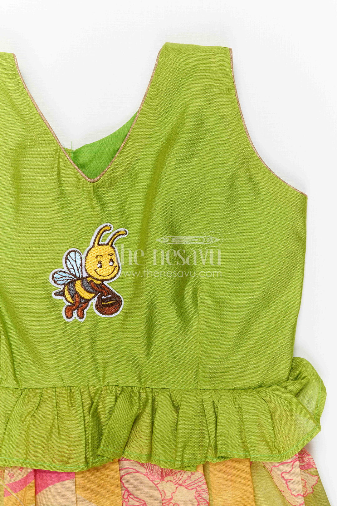 The Nesavu Silk Frock Toddler Girl Festive Frock for Traditional Family Outings Nesavu Nesavu Toddler Girl Festive Silk Frock With Digital Print Skirt For Family Celebrations