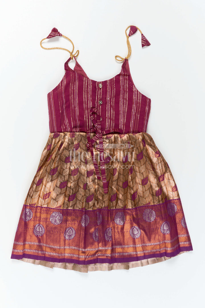 The Nesavu Tie-up Frock Toddler Girl Festive Tie up Dress for Traditional Celebrations Nesavu Nesavu Toddler Girl Festive Tie Up Dress With Woven Border For Wedding Celebrations