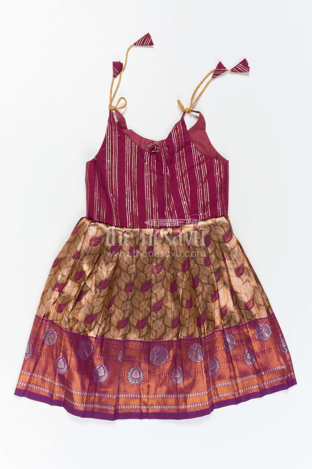 The Nesavu Tie-up Frock Toddler Girl Festive Tie up Dress for Traditional Celebrations Nesavu Nesavu Toddler Girl Festive Tie Up Dress With Woven Border For Wedding Celebrations