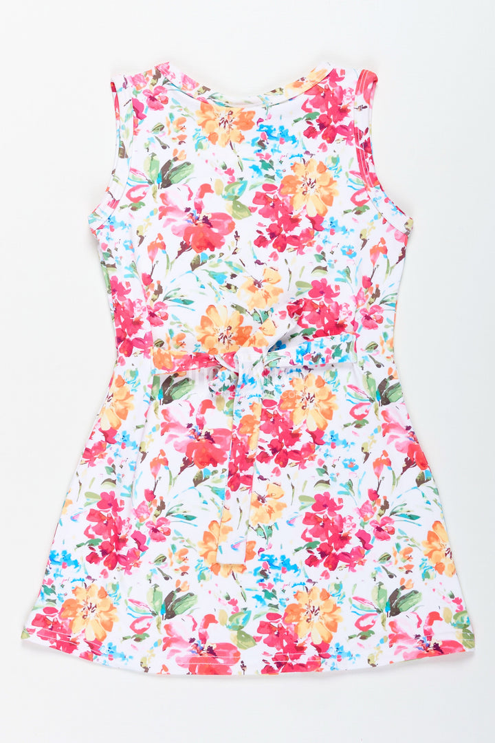 The Nesavu Girls Cotton Frock Toddler Girl Floral Cotton Frock for Birthday Parties and Photoshoots Nesavu Nesavu Toddler Girl Floral Cotton Frock Sleeveless Birthday Dress Colorful Prints