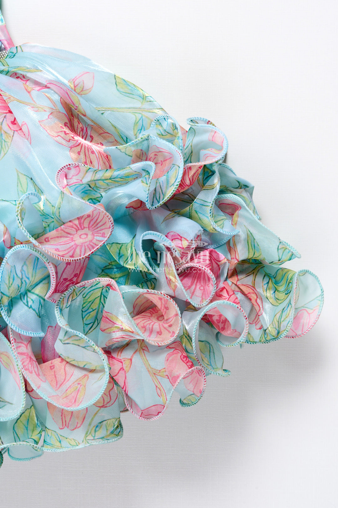 The Nesavu Girls Fancy Party Frock Toddler Girl Floral Organza Frock with Designer Flair for Weddings and Functions Nesavu Nesavu toddler floral organza frock designer ruffles one-shoulder detail wedding occasions