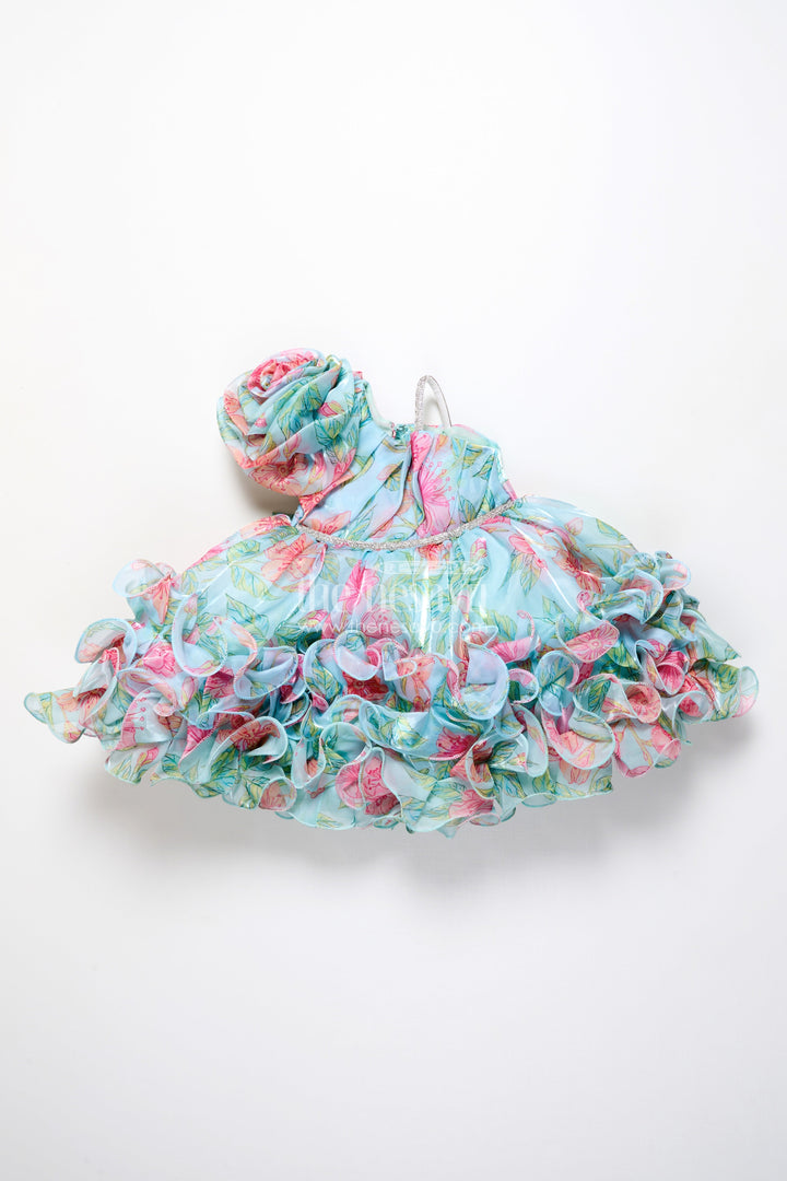The Nesavu Girls Fancy Party Frock Toddler Girl Floral Organza Frock with Designer Flair for Weddings and Functions Nesavu Nesavu toddler floral organza frock designer ruffles one-shoulder detail wedding occasions