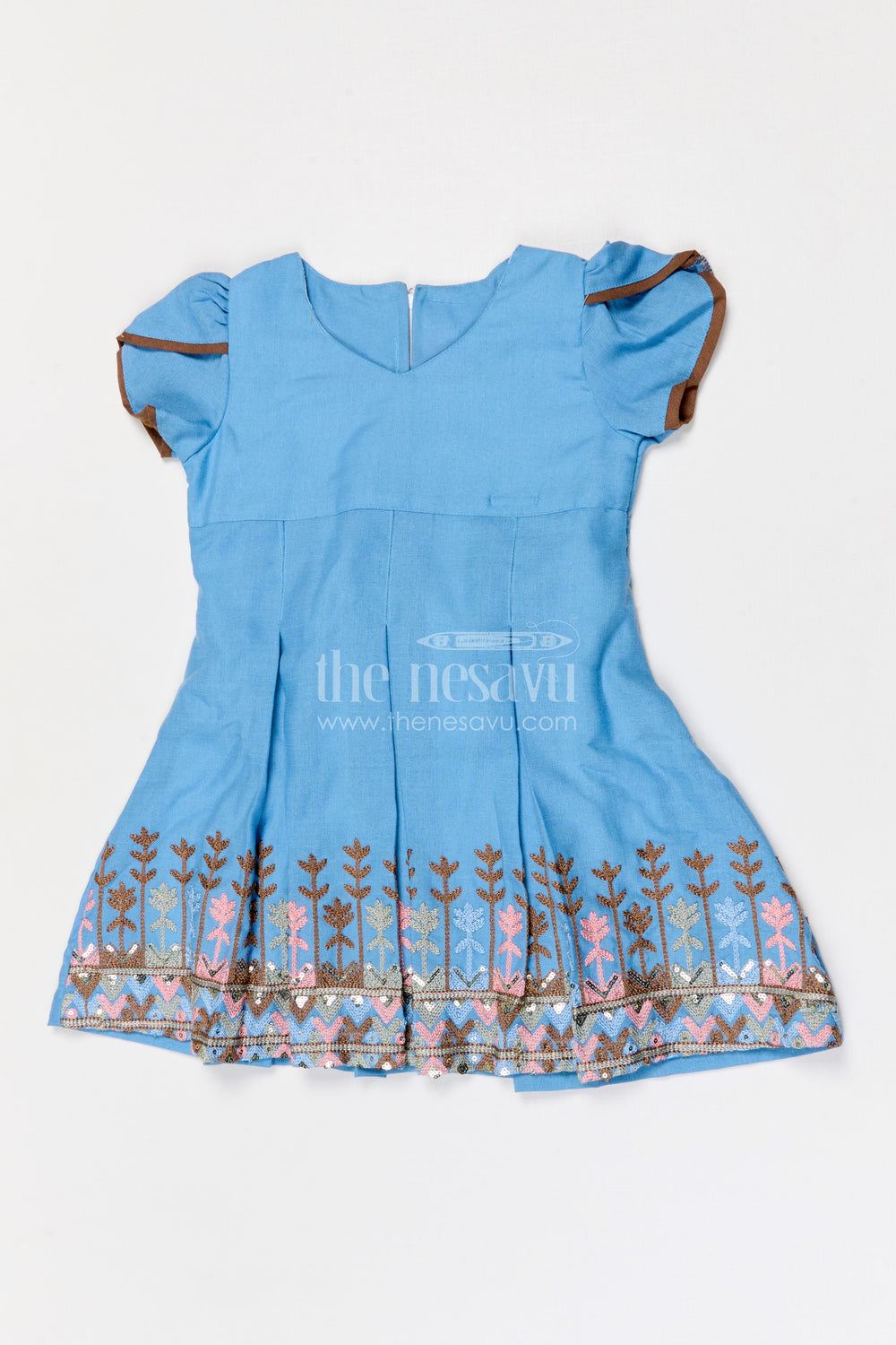 The Nesavu Girls Cotton Frock Toddler Girl Frock for Birthday Celebrations and Family Functions Nesavu Nesavu toddler girl cotton crepe frock for birthday celebrations and festive occasions with thread embroidery