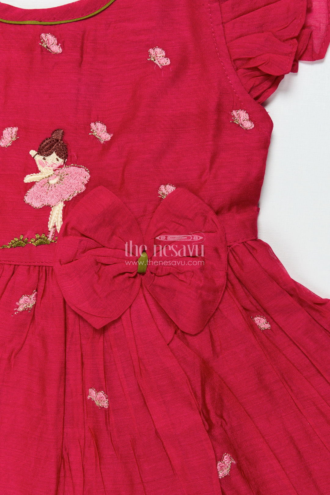 The Nesavu Girls Chanderi Frock Toddler Girl Frock for Festive Wear and Traditional Photoshoots Nesavu Nesavu toddler girl chanderi frock thread embroidery festive events birthday shoots