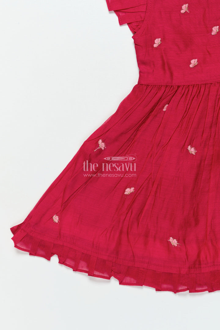 The Nesavu Girls Chanderi Frock Toddler Girl Frock for Festive Wear and Traditional Photoshoots Nesavu Nesavu toddler girl chanderi frock thread embroidery festive events birthday shoots