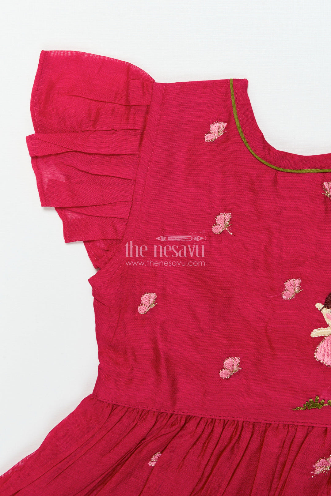 The Nesavu Girls Chanderi Frock Toddler Girl Frock for Festive Wear and Traditional Photoshoots Nesavu Nesavu toddler girl chanderi frock thread embroidery festive events birthday shoots