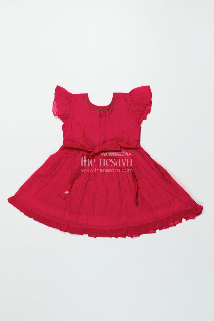 The Nesavu Girls Chanderi Frock Toddler Girl Frock for Festive Wear and Traditional Photoshoots Nesavu Nesavu toddler girl chanderi frock thread embroidery festive events birthday shoots