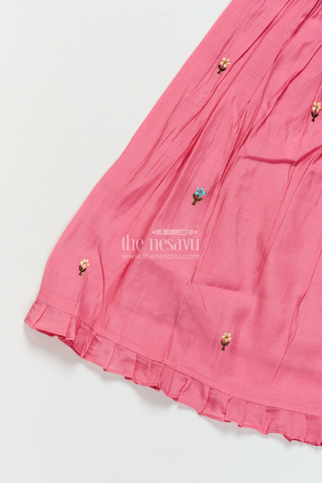 The Nesavu Girls Chanderi Frock Toddler Girl Frock with Floral Embroidery for Festivals and Birthdays Nesavu Nesavu toddler girl chanderi frock floral thread embroidery festive birthday occasions