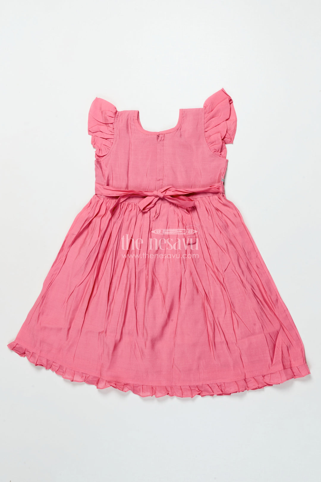 The Nesavu Girls Chanderi Frock Toddler Girl Frock with Floral Embroidery for Festivals and Birthdays Nesavu Nesavu toddler girl chanderi frock floral thread embroidery festive birthday occasions