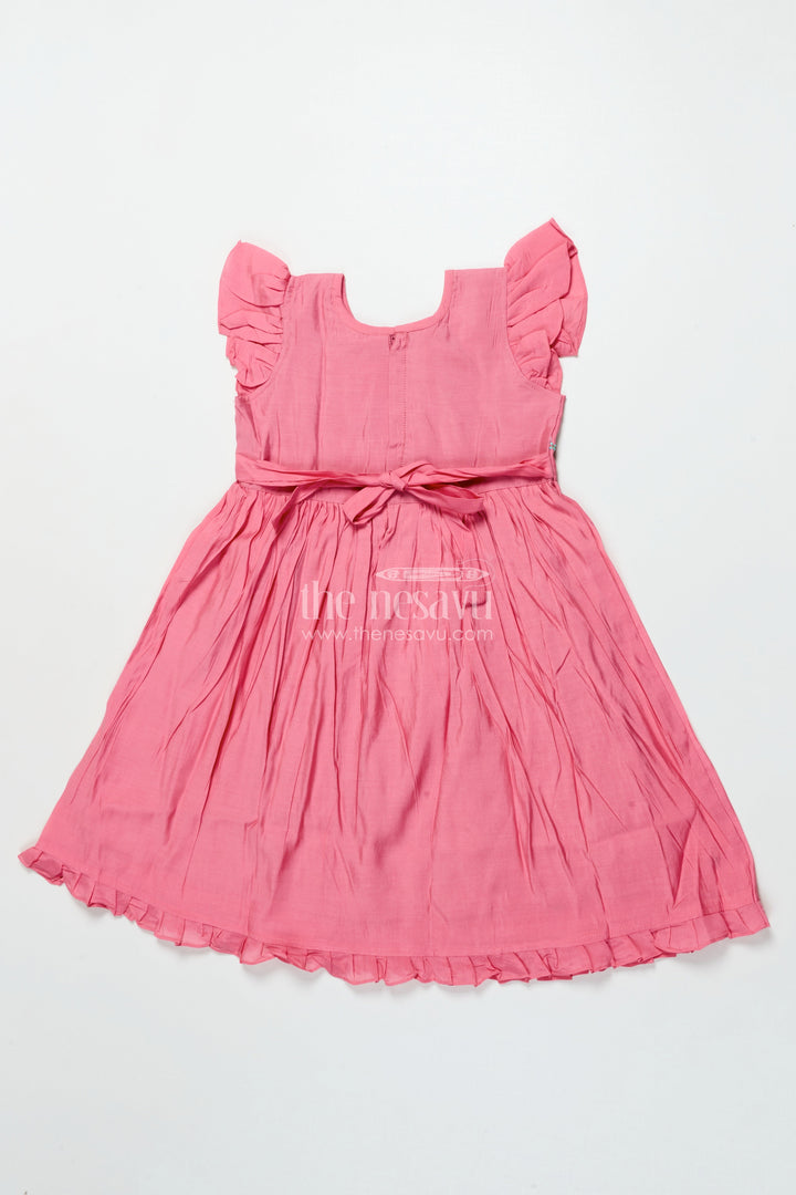 The Nesavu Girls Chanderi Frock Toddler Girl Frock with Floral Embroidery for Festivals and Birthdays Nesavu Nesavu toddler girl chanderi frock floral thread embroidery festive birthday occasions