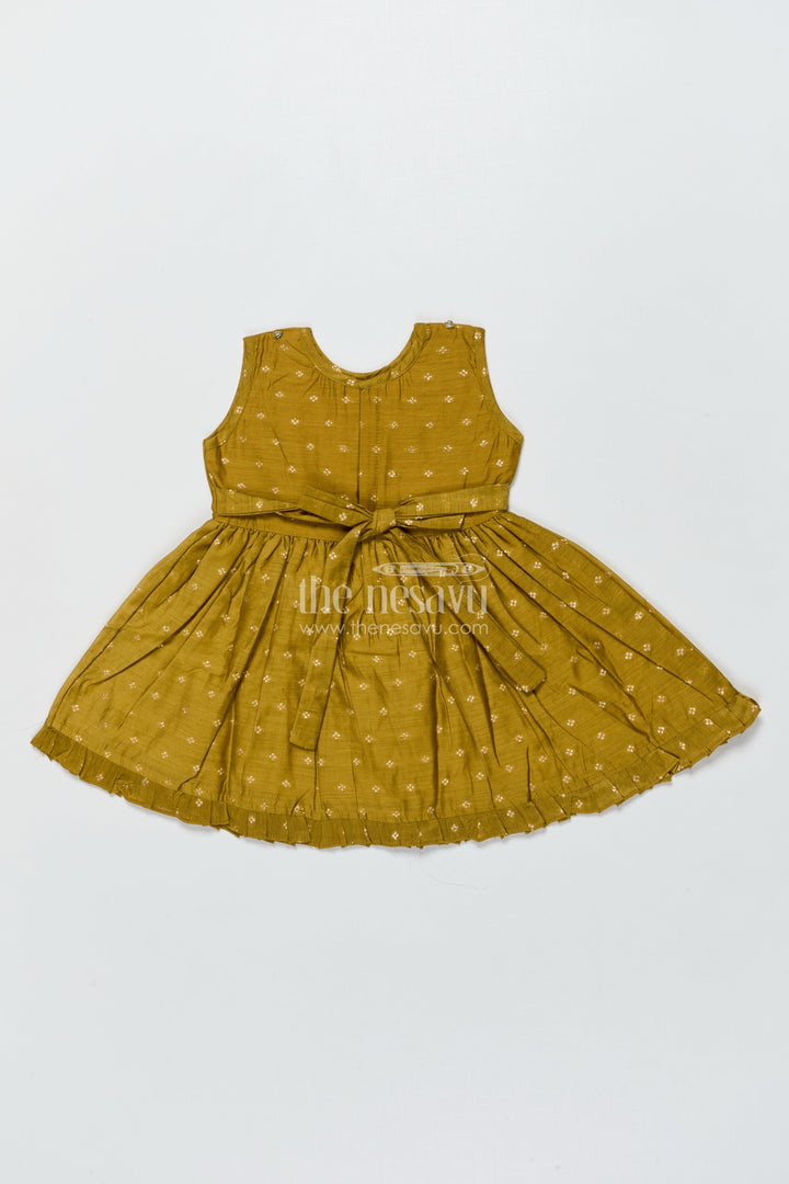 The Nesavu Girls Chanderi Frock Toddler Girl Green Chanderi Frock with Embroidered Jacket for Festive Events Nesavu Nesavu toddler girl Chanderi frock green zari butta embroidered jacket  festive-ready