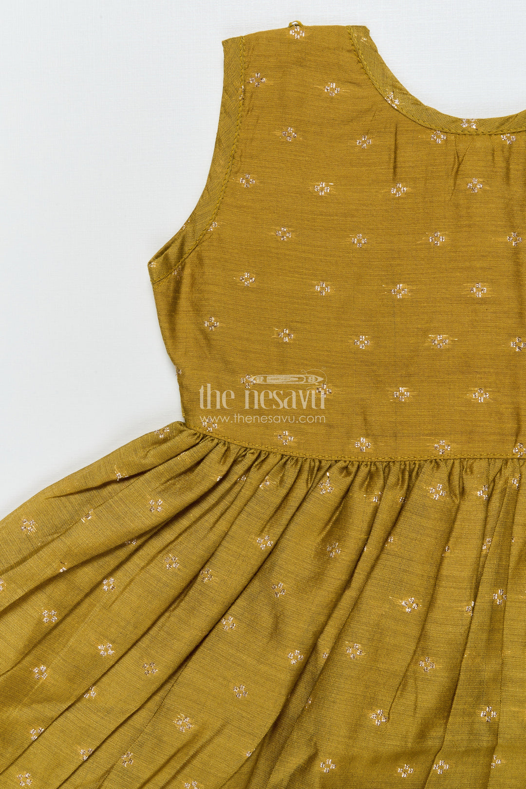 The Nesavu Girls Chanderi Frock Toddler Girl Green Chanderi Frock with Embroidered Jacket for Festive Events Nesavu Nesavu toddler girl Chanderi frock green zari butta embroidered jacket  festive-ready