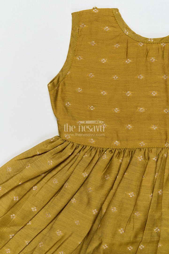 The Nesavu Girls Chanderi Frock Toddler Girl Green Chanderi Frock with Embroidered Jacket for Festive Events Nesavu Nesavu toddler girl Chanderi frock green zari butta embroidered jacket  festive-ready