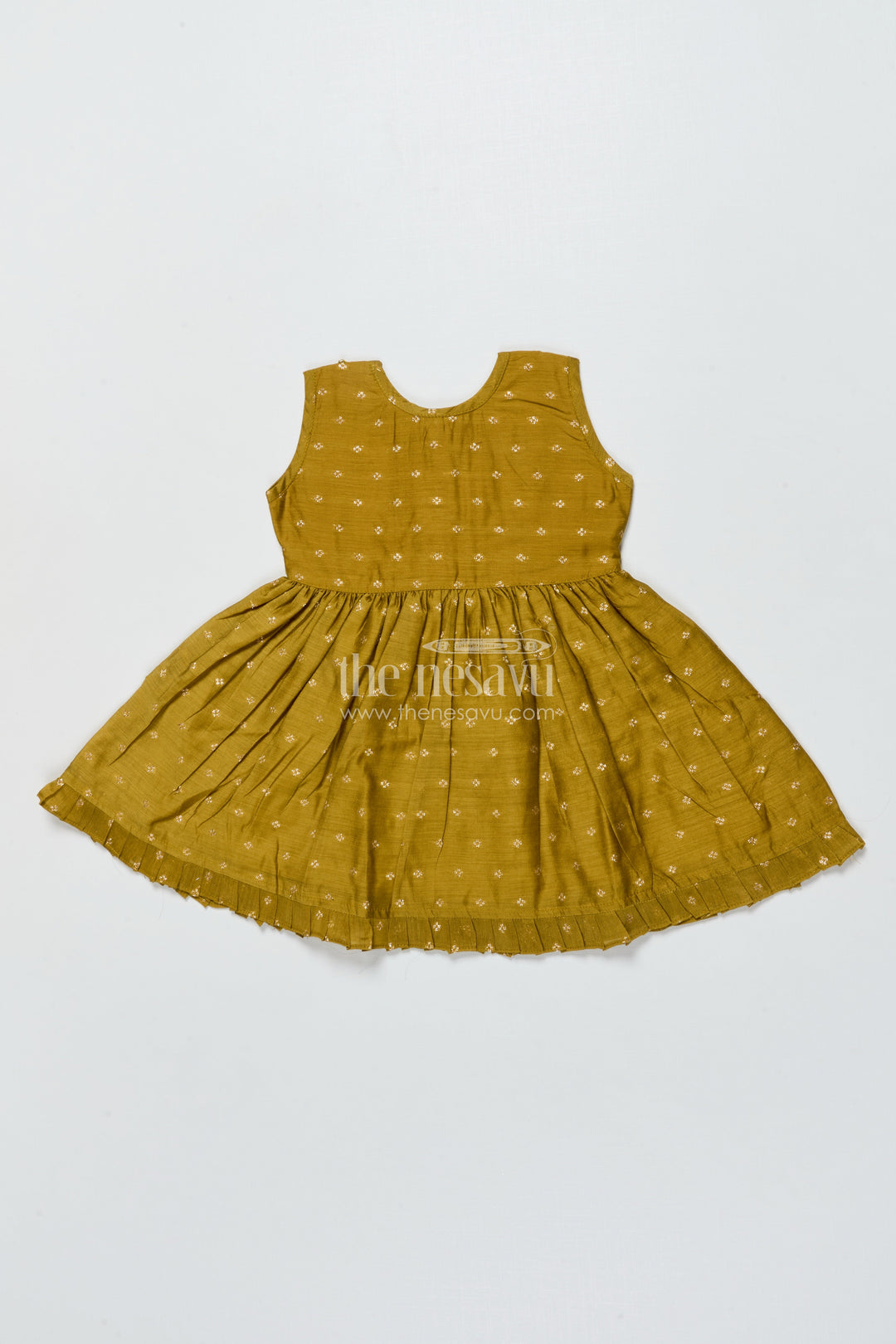 The Nesavu Girls Chanderi Frock Toddler Girl Green Chanderi Frock with Embroidered Jacket for Festive Events Nesavu Nesavu toddler girl Chanderi frock green zari butta embroidered jacket  festive-ready