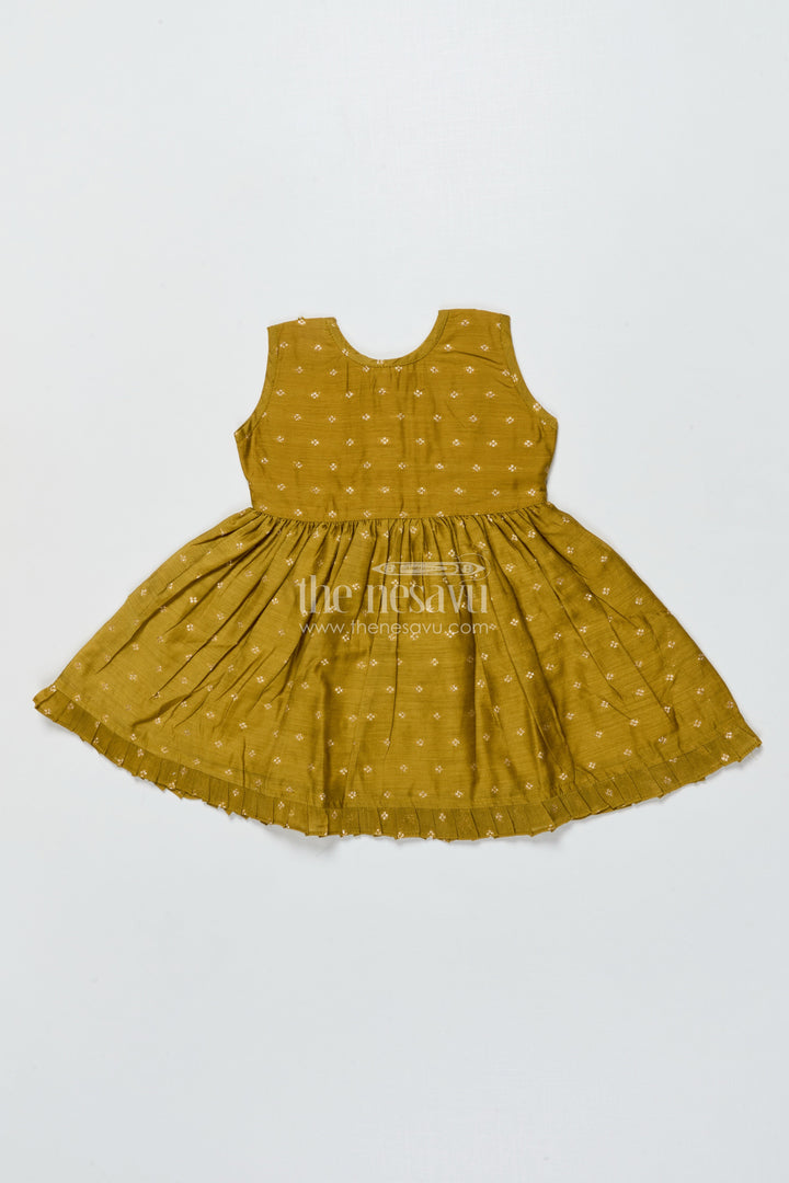 The Nesavu Girls Chanderi Frock Toddler Girl Green Chanderi Frock with Embroidered Jacket for Festive Events Nesavu Nesavu toddler girl Chanderi frock green zari butta embroidered jacket  festive-ready