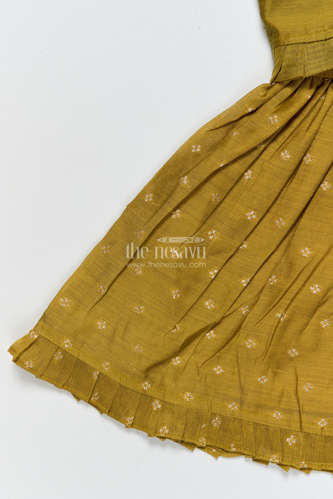 The Nesavu Girls Chanderi Frock Toddler Girl Green Chanderi Frock with Embroidered Jacket for Festive Events Nesavu Nesavu toddler girl Chanderi frock green zari butta embroidered jacket  festive-ready