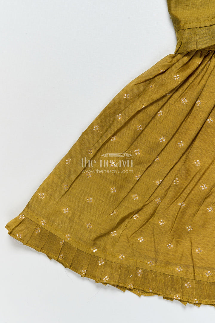 The Nesavu Girls Chanderi Frock Toddler Girl Green Chanderi Frock with Embroidered Jacket for Festive Events Nesavu Nesavu toddler girl Chanderi frock green zari butta embroidered jacket  festive-ready
