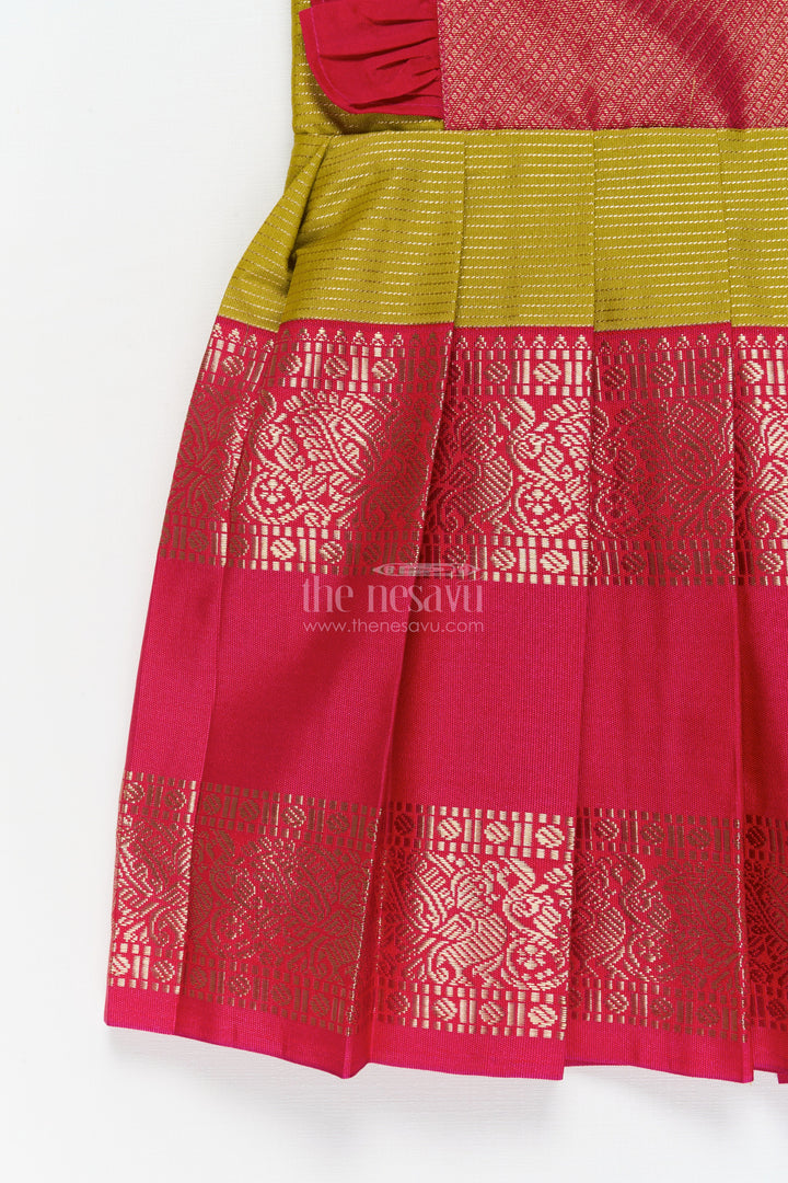 The Nesavu Girls Kanchi Silk Frock Toddler Girl Kanchi Silk Frock for Cultural Festivals and Ethnic Family Functions Nesavu Nesavu toddler girl Kanchi silk frock for festive days, temple visits, and traditional gatherings
