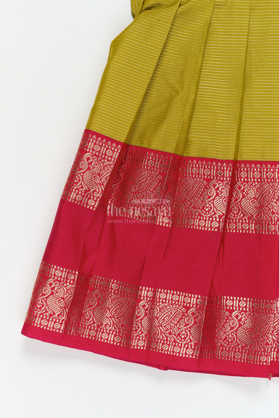 The Nesavu Girls Kanchi Silk Frock Toddler Girl Kanchi Silk Frock for Cultural Festivals and Ethnic Family Functions Nesavu Nesavu toddler girl Kanchi silk frock for festive days, temple visits, and traditional gatherings