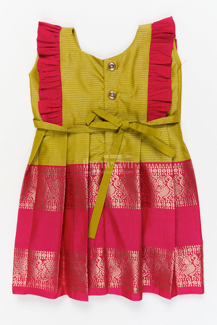 The Nesavu Girls Kanchi Silk Frock Toddler Girl Kanchi Silk Frock for Cultural Festivals and Ethnic Family Functions Nesavu Nesavu toddler girl Kanchi silk frock for festive days, temple visits, and traditional gatherings