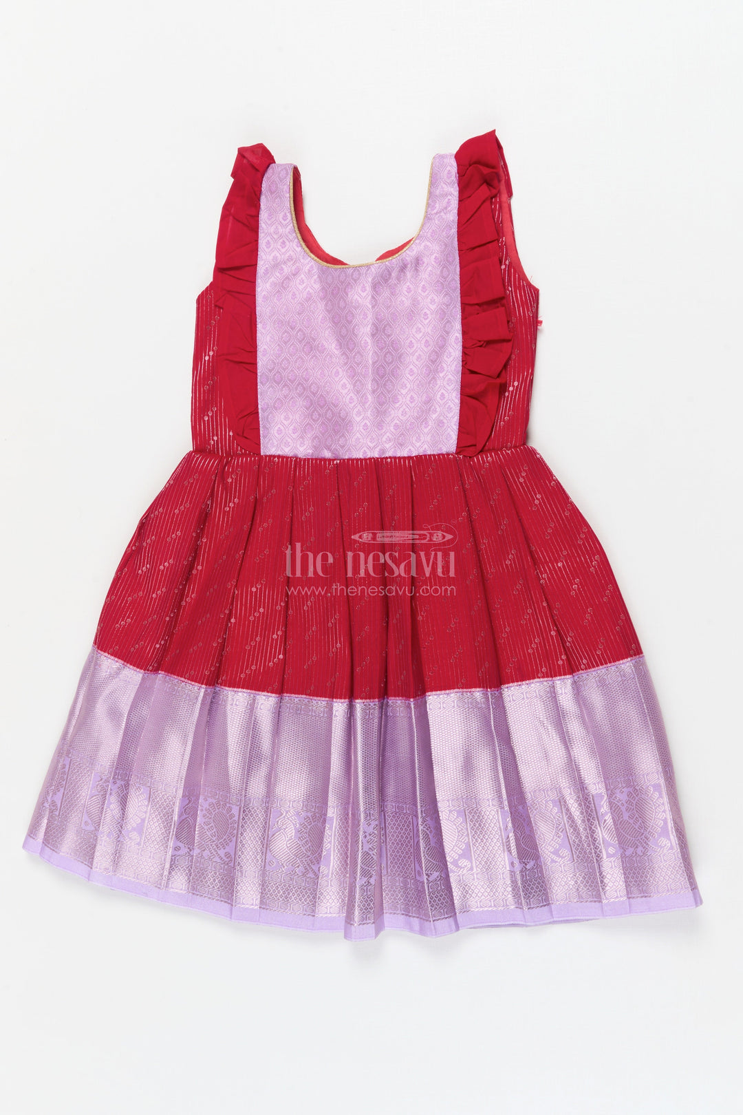 The Nesavu Girls Kanchi Silk Frock Toddler Girl Kanchi Silk Frock for Weddings and Festive Occasions Nesavu 22 (4Y) / Purple / Style 2 KSF018BB-22 Nesavu toddler girl Kanchi silk frock for festive functions and family wedding celebrations