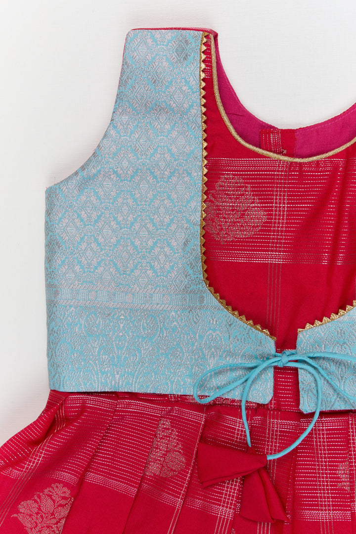 The Nesavu Girls Kanchi Silk Frock Toddler Girl Kanchipuram Silk Frock for Weddings and Traditional Events Nesavu Nesavu toddler kanchipuram silk frock with pleats and festive jacket for traditional functions