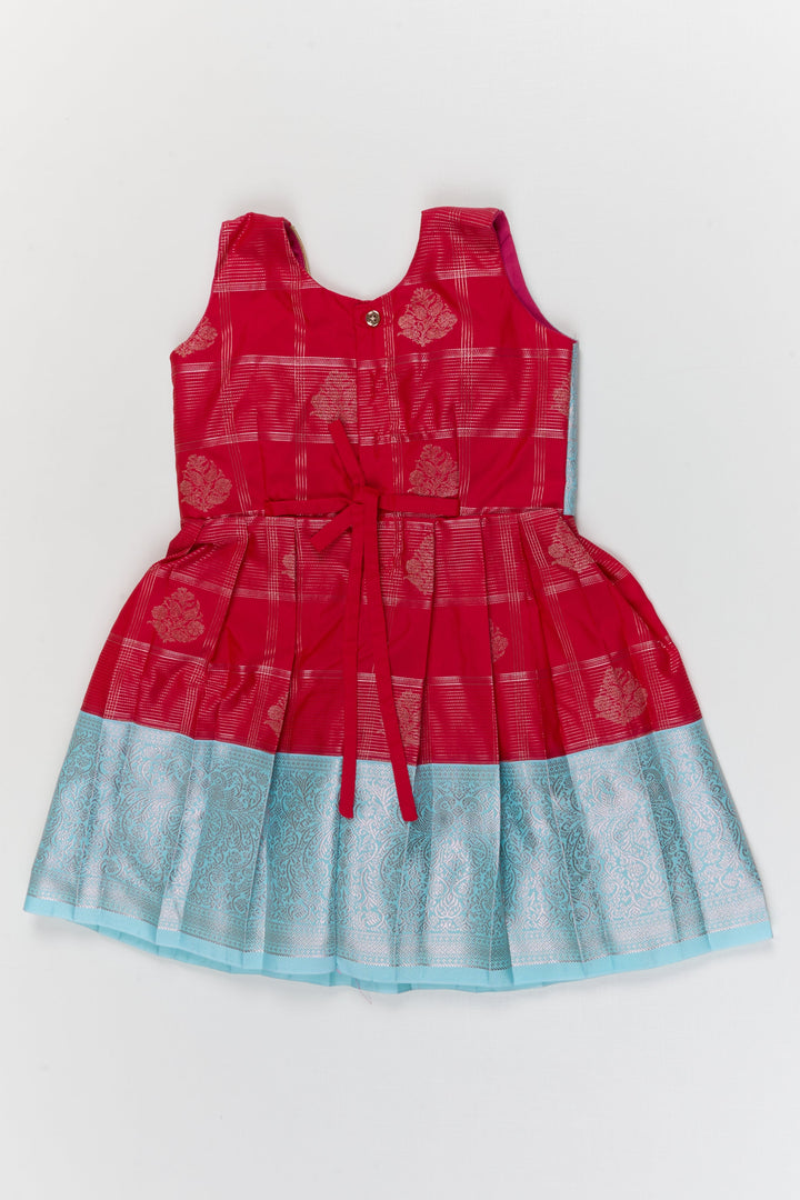 The Nesavu Girls Kanchi Silk Frock Toddler Girl Kanchipuram Silk Frock for Weddings and Traditional Events Nesavu Nesavu toddler kanchipuram silk frock with pleats and festive jacket for traditional functions