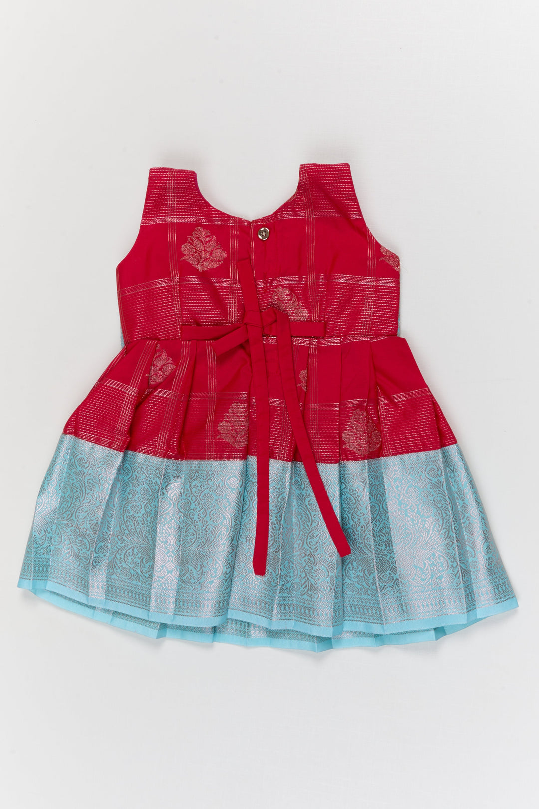 The Nesavu Girls Kanchi Silk Frock Toddler Girl Kanchipuram Silk Frock for Weddings and Traditional Events Nesavu Nesavu toddler kanchipuram silk frock with pleats and festive jacket for traditional functions