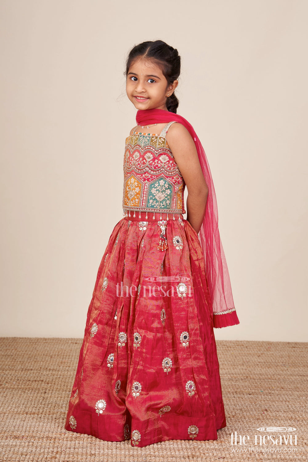The Nesavu Girls Lehenga Choli Toddler Girl Lehenga Set for Temple Visits and Family Festivals Nesavu Nesavu toddler girl lehenga choli multicolor embroidery temple festive occasions