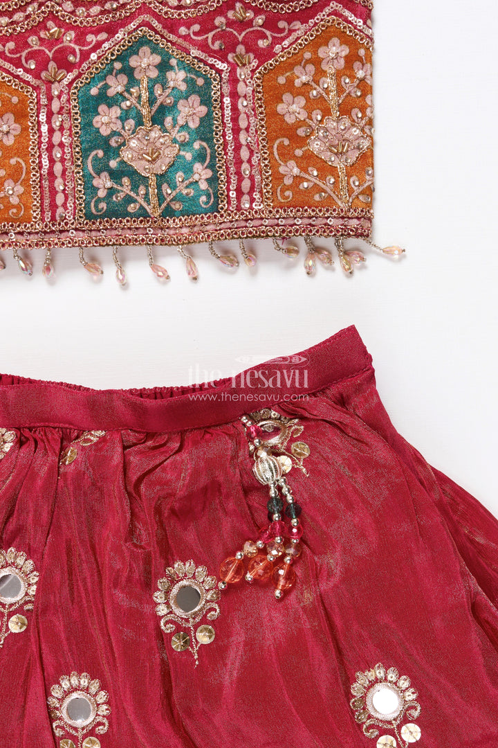 The Nesavu Girls Lehenga Choli Toddler Girl Lehenga Set for Temple Visits and Family Festivals Nesavu Nesavu toddler girl lehenga choli multicolor embroidery temple festive occasions