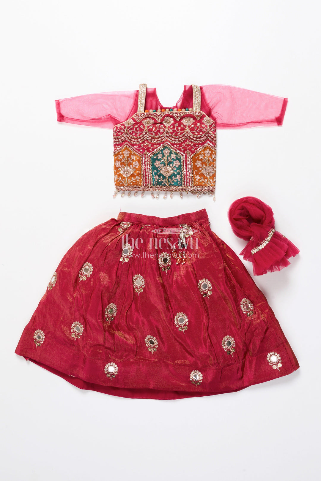The Nesavu Girls Lehenga Choli Toddler Girl Lehenga Set for Temple Visits and Family Festivals Nesavu Nesavu toddler girl lehenga choli multicolor embroidery temple festive occasions