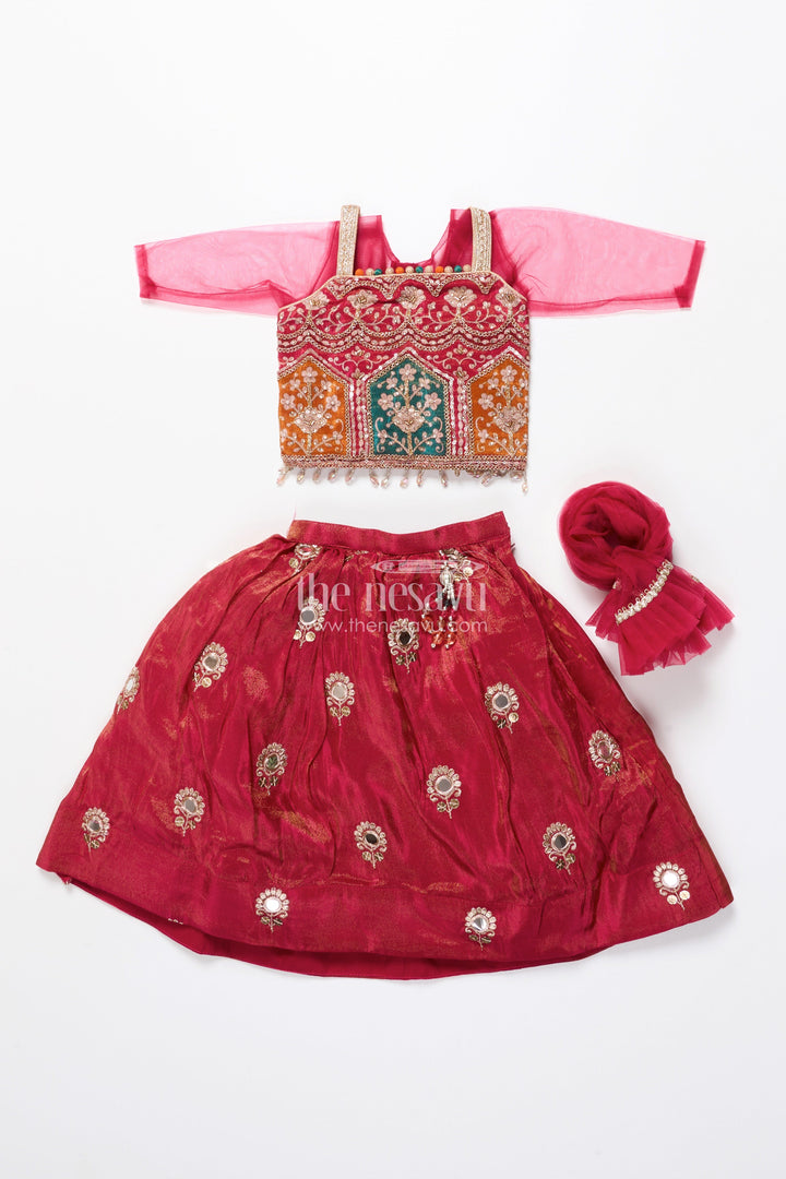The Nesavu Girls Lehenga Choli Toddler Girl Lehenga Set for Temple Visits and Family Festivals Nesavu Nesavu toddler girl lehenga choli multicolor embroidery temple festive occasions