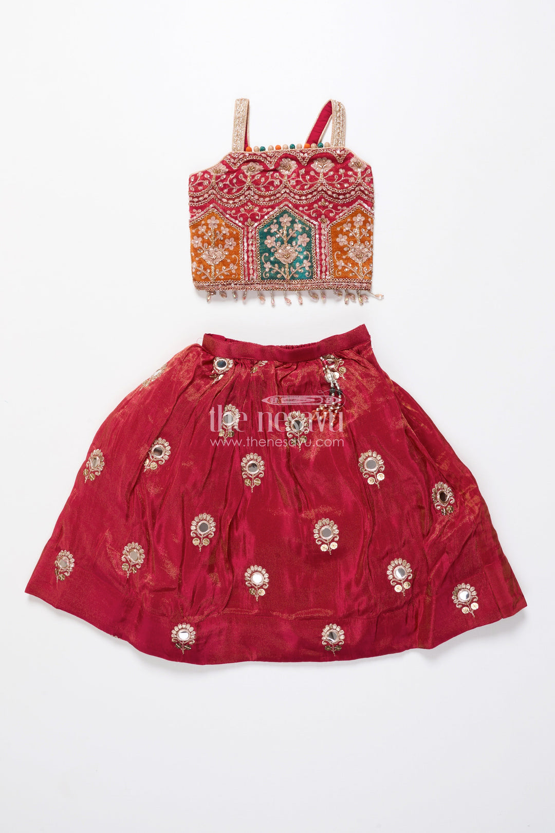 The Nesavu Girls Lehenga Choli Toddler Girl Lehenga Set for Temple Visits and Family Festivals Nesavu Nesavu toddler girl lehenga choli multicolor embroidery temple festive occasions