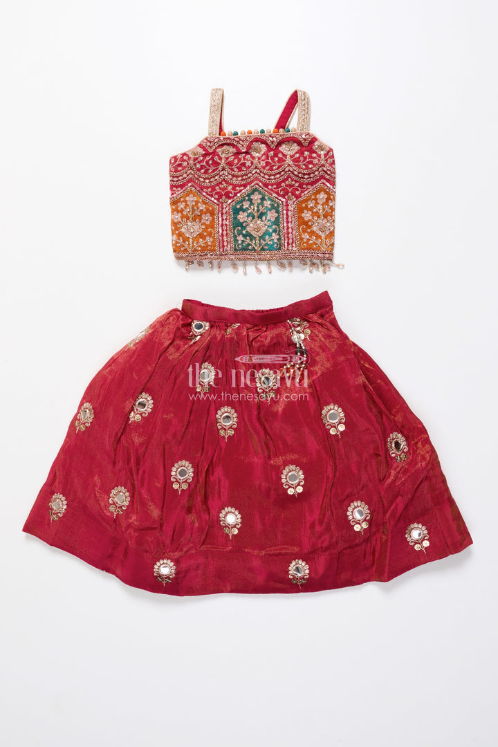 The Nesavu Girls Lehenga Choli Toddler Girl Lehenga Set for Temple Visits and Family Festivals Nesavu Nesavu toddler girl lehenga choli multicolor embroidery temple festive occasions