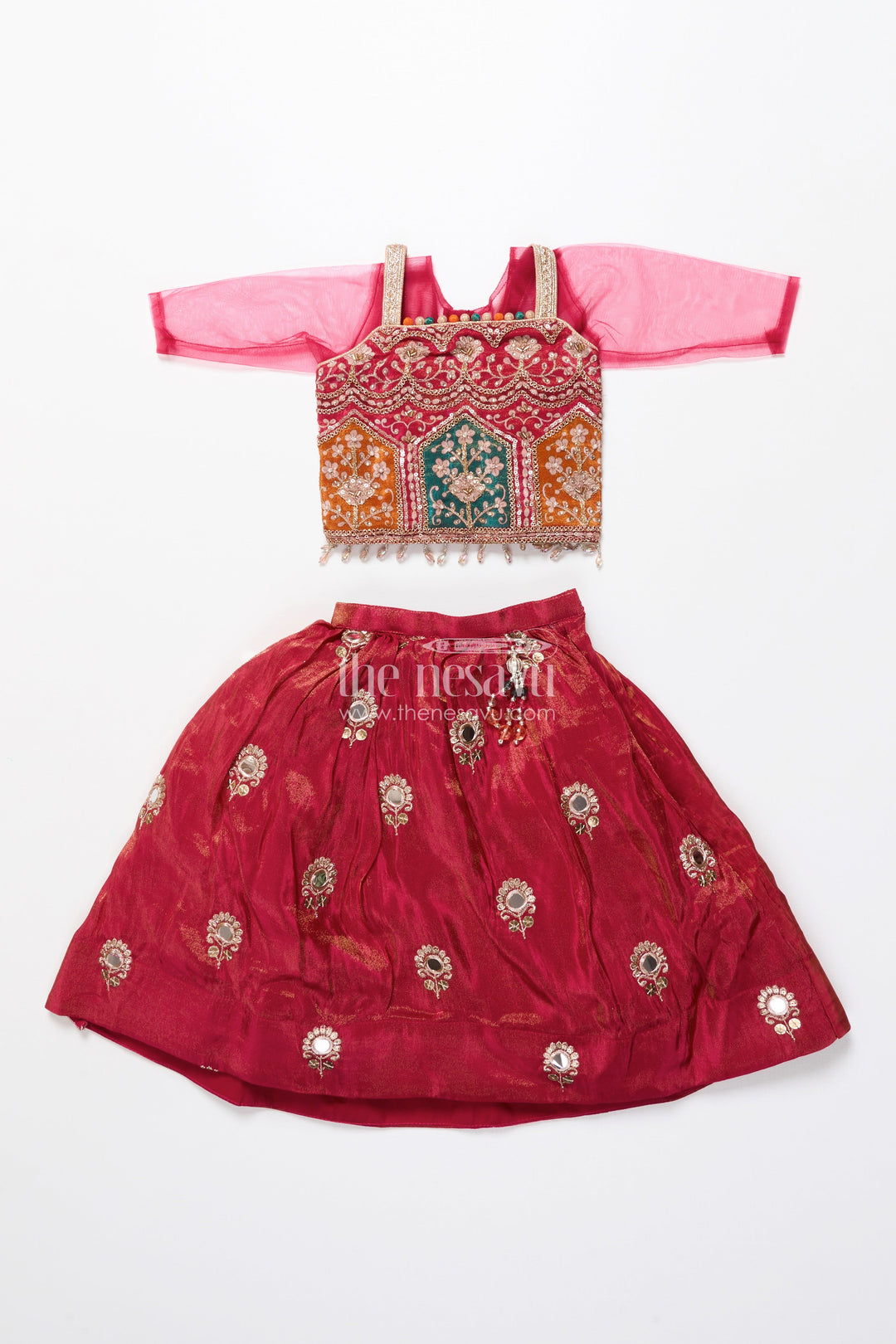 The Nesavu Girls Lehenga Choli Toddler Girl Lehenga Set for Temple Visits and Family Festivals Nesavu Nesavu toddler girl lehenga choli multicolor embroidery temple festive occasions