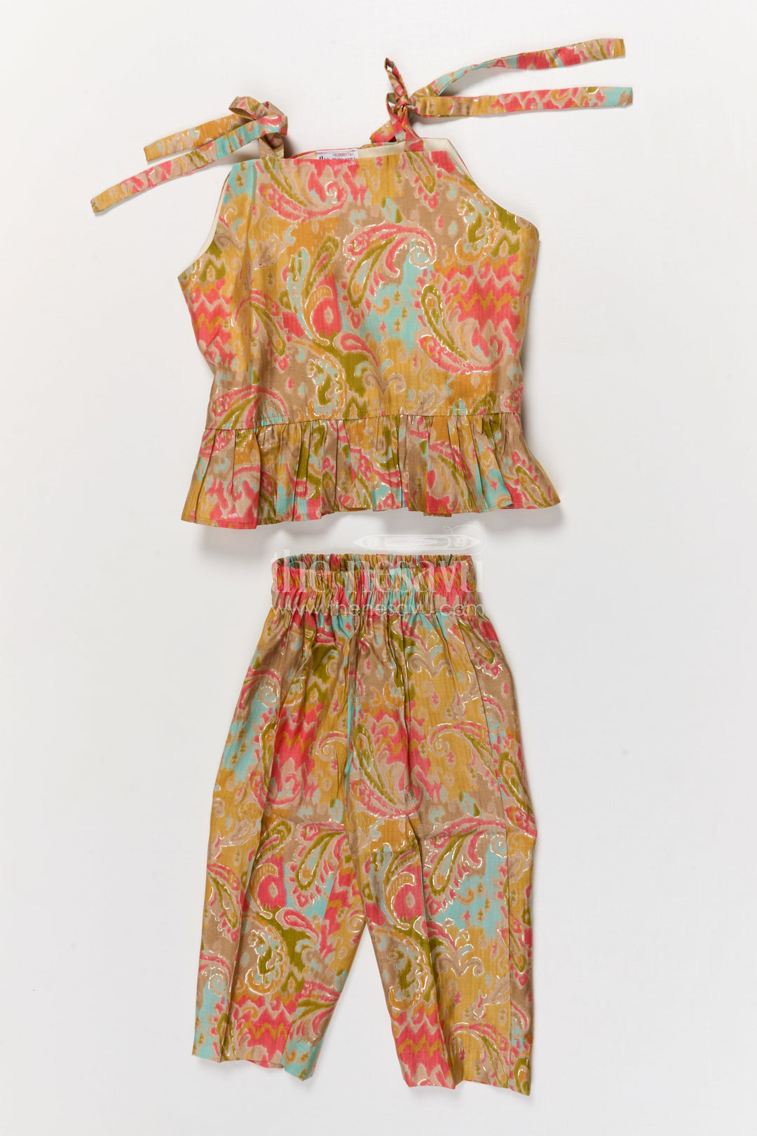 The Nesavu Girls Co-Ord Sets Toddler Girl Modal Silk Co-ord Set for Festivals and Ethnic School Days Nesavu 18 (2Y) / Multicolor GPS917A-18 Nesavu toddler girl modal silk co-ord set with tie-up top and ethnic prints for festive days
