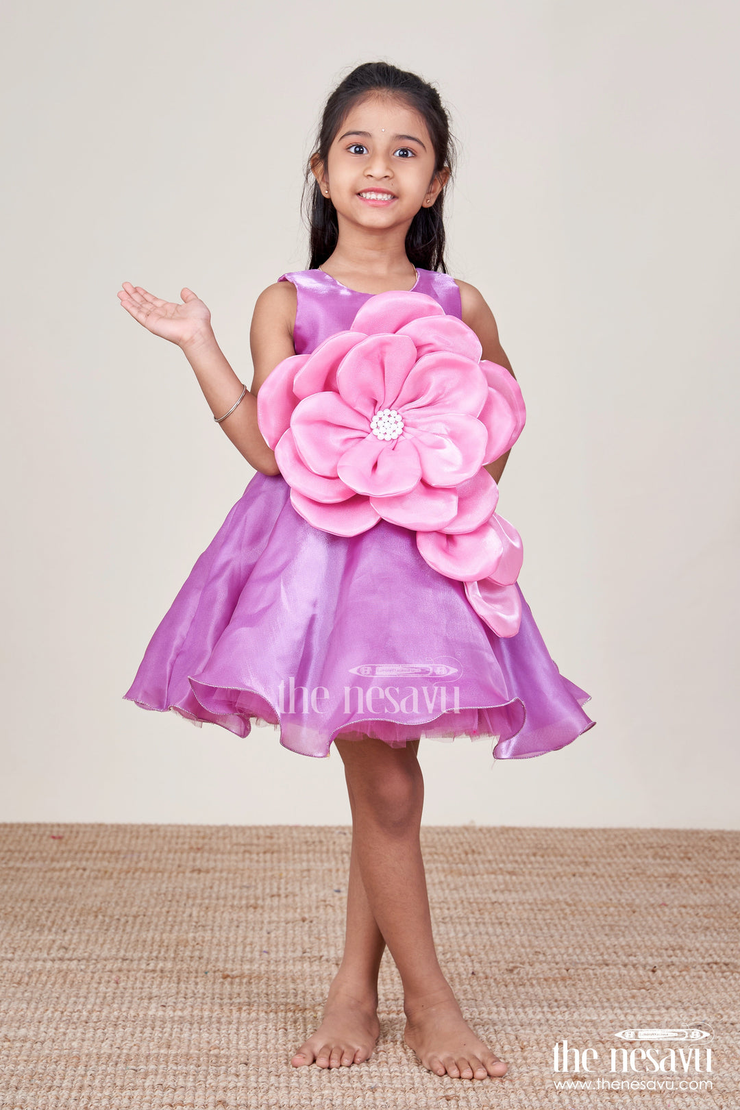 The Nesavu Girls Fancy Party Frock Toddler Girl Party Frock for Birthdays and Festive Celebrations Nesavu 16 (1Y) / Purple PF254B-16 Nesavu toddler girl party frock floral embellishment birthdays festive events photoshoots