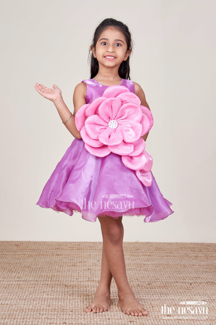 The Nesavu Girls Fancy Party Frock Toddler Girl Party Frock for Birthdays and Festive Celebrations Nesavu 16 (1Y) / Purple PF254B-16 Nesavu toddler girl party frock floral embellishment birthdays festive events photoshoots