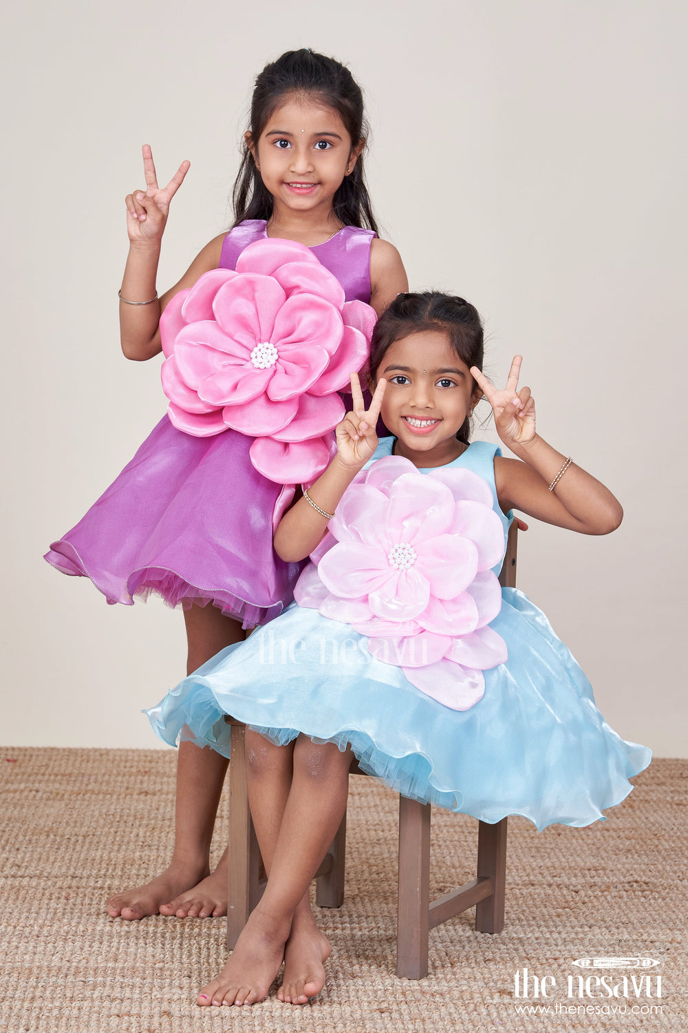 The Nesavu Girls Fancy Party Frock Toddler Girl Party Frock for Birthdays and Festive Celebrations Nesavu Nesavu toddler girl party frock floral embellishment birthdays festive events photoshoots