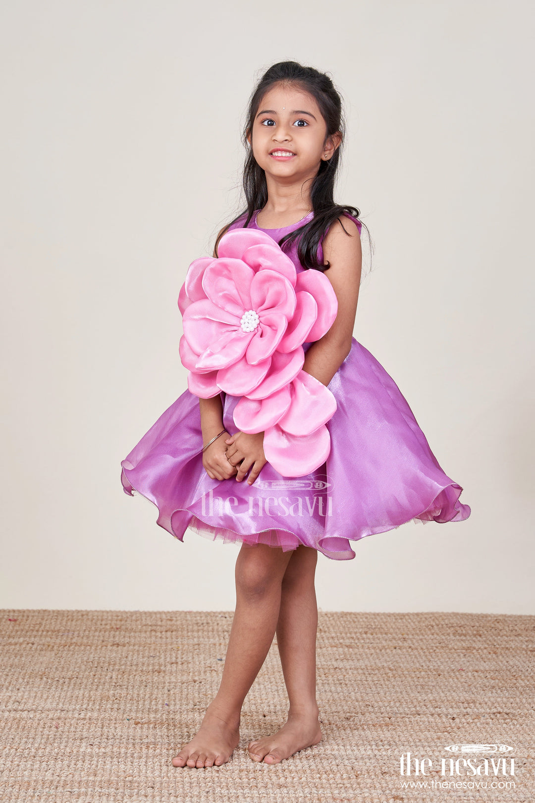 The Nesavu Girls Fancy Party Frock Toddler Girl Party Frock for Birthdays and Festive Celebrations Nesavu Nesavu toddler girl party frock floral embellishment birthdays festive events photoshoots