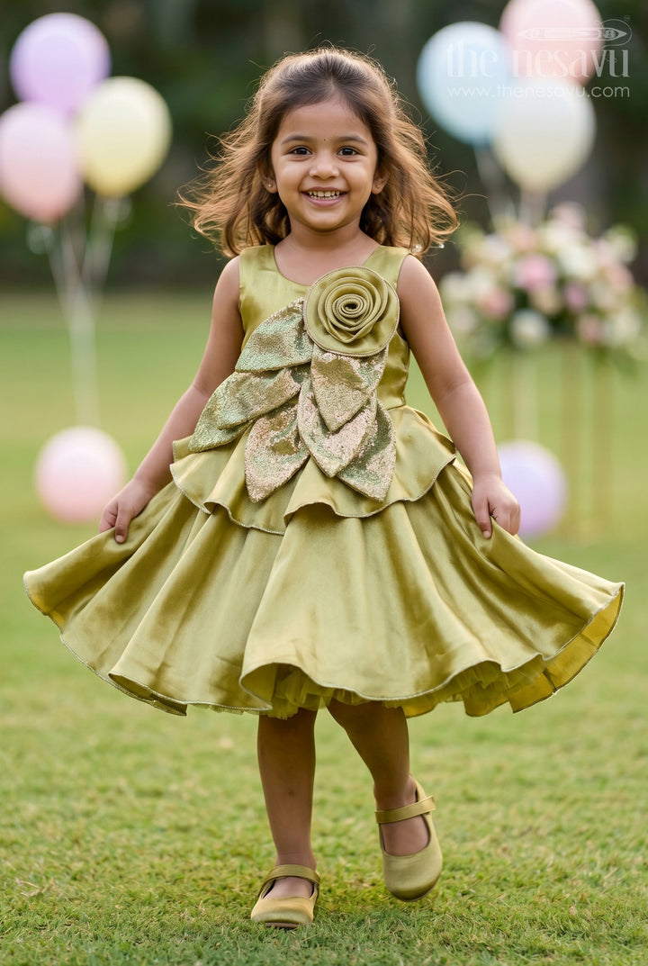 The Nesavu Girls Fancy Party Frock Toddler Girl Party Frock for Birthdays and Festive Occasions Nesavu 16 (1Y) / Green / Satin PF290A-16 Nesavu toddler girl satin party frock with sequin embroidery for birthdays and festive occasions
