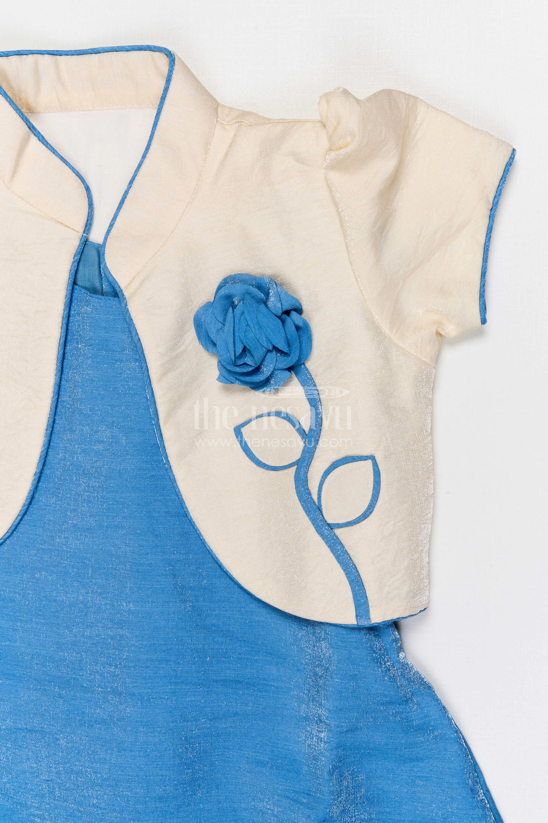 The Nesavu Girls Cotton Frock Toddler Girl Party Frock with Embellished Jacket for Celebrations Nesavu Nesavu toddler girl georgette party frock with flower embellished jacket for birthdays and celebrations