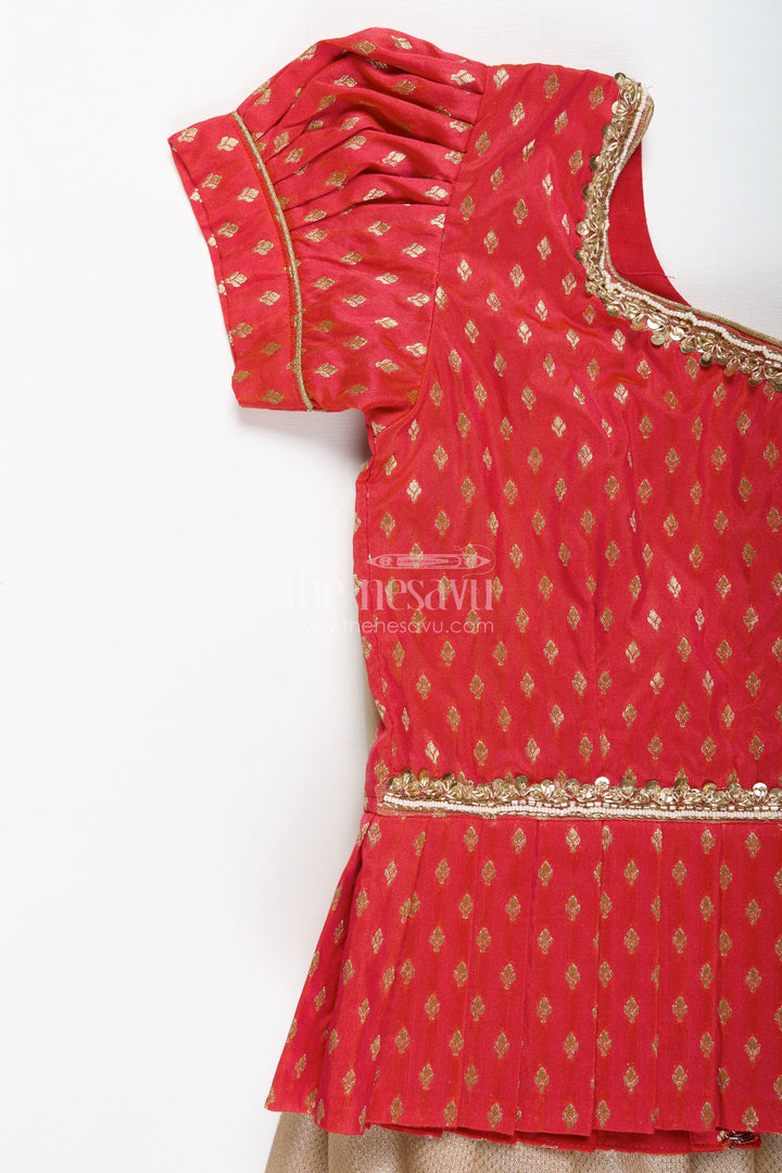 The Nesavu Pattu Pavadai Toddler Girl Pattu Pavadai for Festivals and Family Functions Nesavu 26 (6Y) / Red GPP320A-26 Nesavu toddler girl pattu pavadai festive wear zari blouse tissue skirt