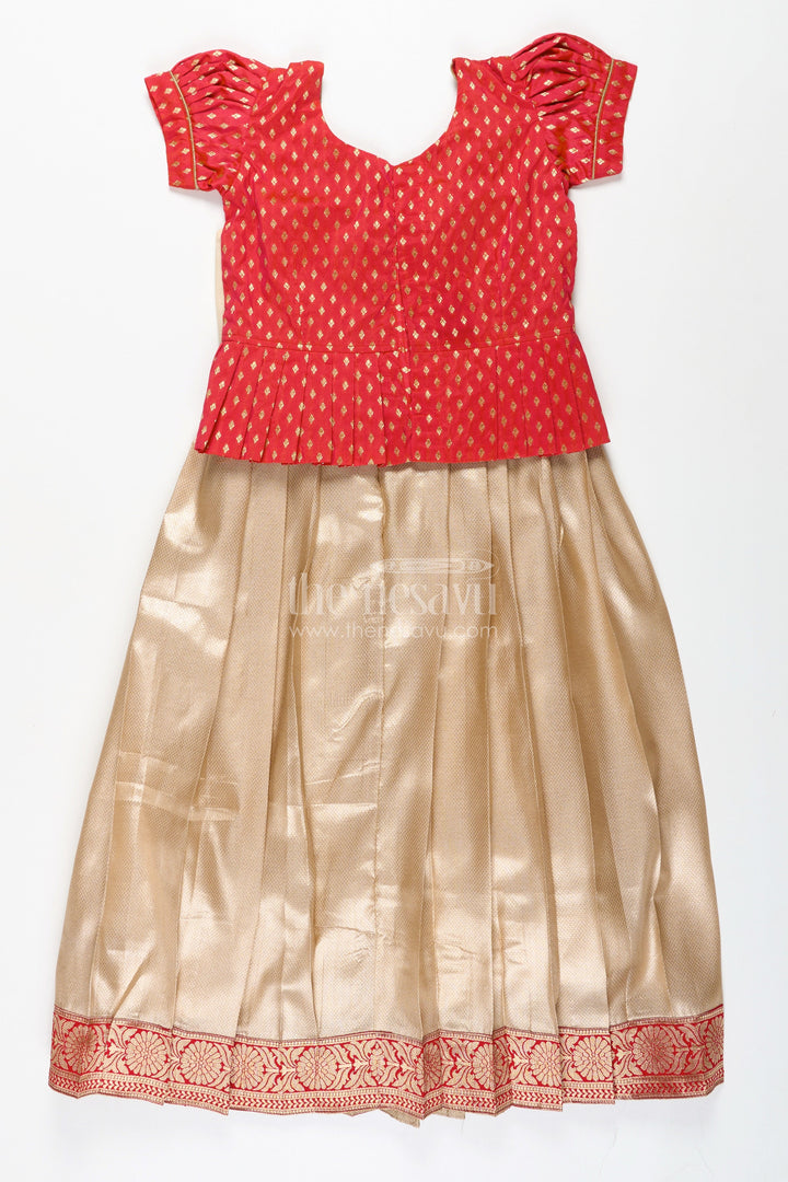 The Nesavu Pattu Pavadai Toddler Girl Pattu Pavadai for Festivals and Family Functions Nesavu 26 (6Y) / Red GPP320A-26 Nesavu toddler girl pattu pavadai festive wear zari blouse tissue skirt