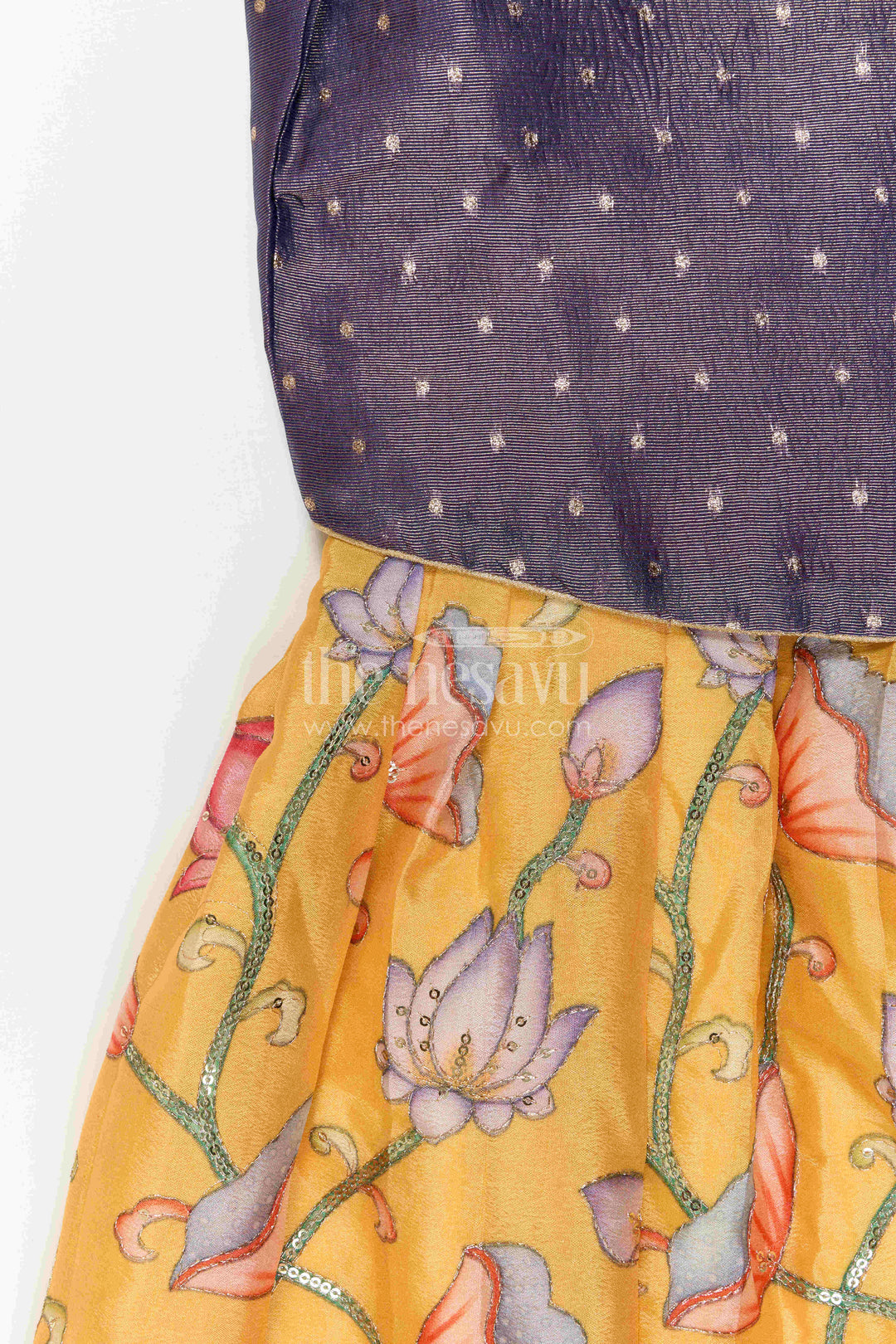 The Nesavu Pattu Pavadai Toddler Girl Pattu Pavadai for Festive Events and Birthdays Nesavu Nesavu Toddler Girl Pattu Pavadai With Artistic Printed Skirt And Sequence Embroidered Blouse