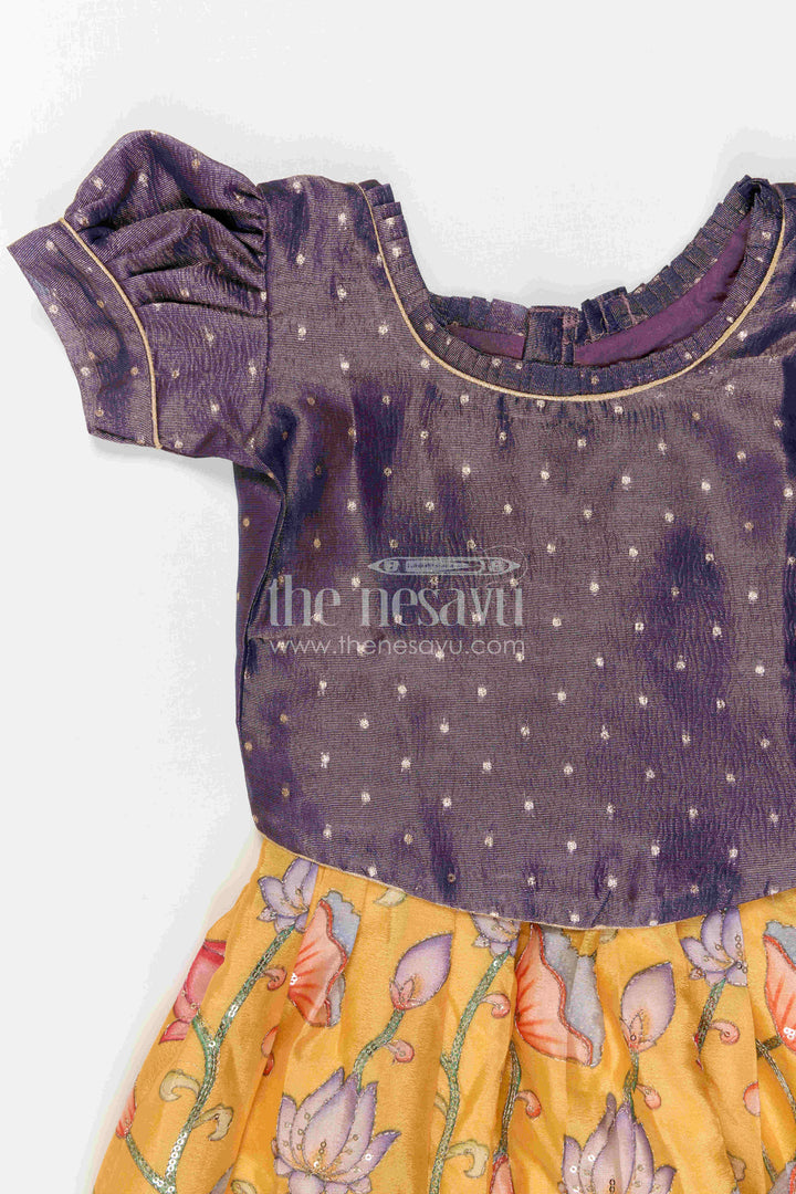 The Nesavu Pattu Pavadai Toddler Girl Pattu Pavadai for Festive Events and Birthdays Nesavu Nesavu Toddler Girl Pattu Pavadai With Artistic Printed Skirt And Sequence Embroidered Blouse