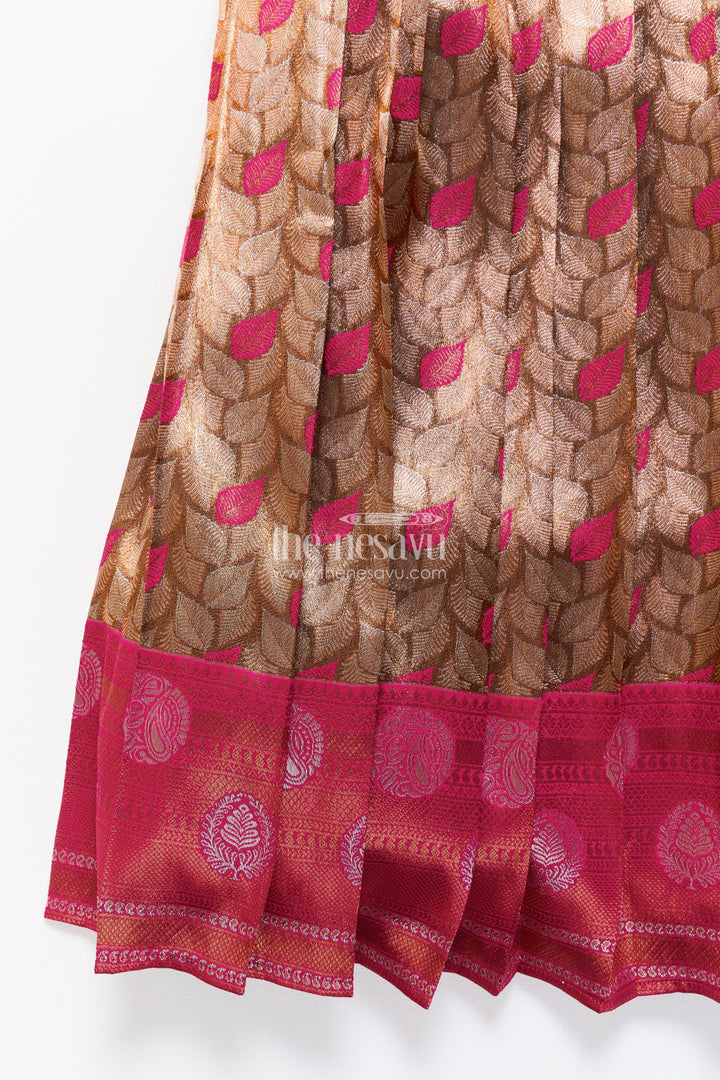 The Nesavu Pattu Pavadai Toddler Girl Pattu Pavadai for Weddings and Heritage Functions Nesavu Nesavu toddler girl pattu pavadai velvet yoke banarasi skirt wedding functions