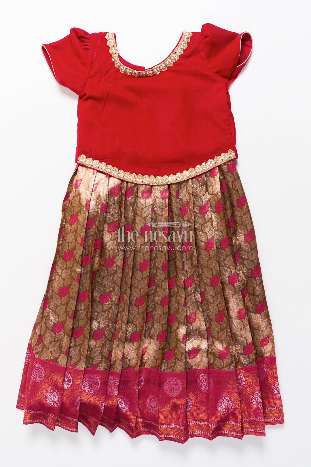 The Nesavu Pattu Pavadai Toddler Girl Pattu Pavadai for Weddings and Heritage Functions Nesavu Nesavu toddler girl pattu pavadai velvet yoke banarasi skirt wedding functions