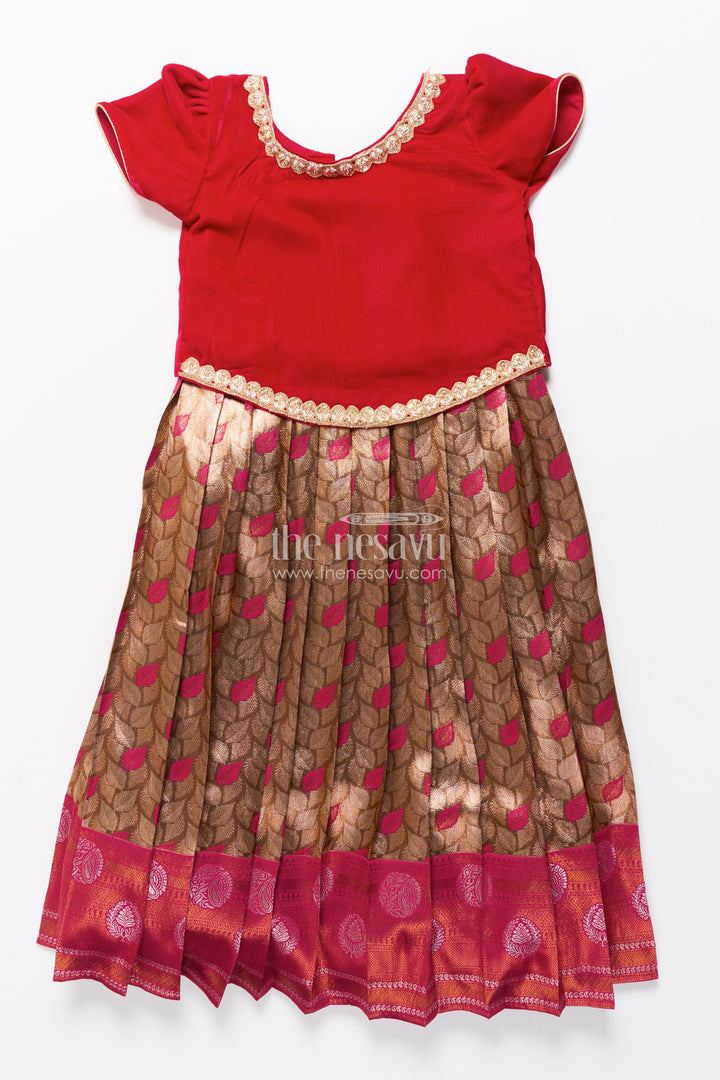 The Nesavu Pattu Pavadai Toddler Girl Pattu Pavadai for Weddings and Heritage Functions Nesavu Nesavu toddler girl pattu pavadai velvet yoke banarasi skirt wedding functions