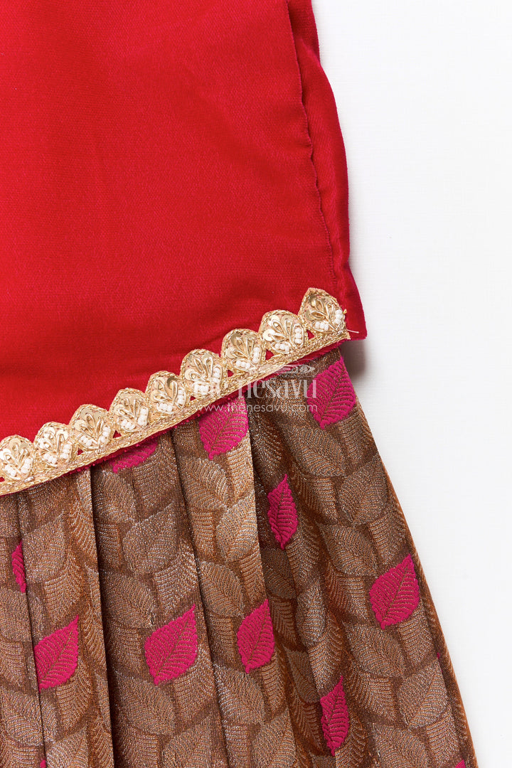 The Nesavu Pattu Pavadai Toddler Girl Pattu Pavadai for Weddings and Heritage Functions Nesavu Nesavu toddler girl pattu pavadai velvet yoke banarasi skirt wedding functions